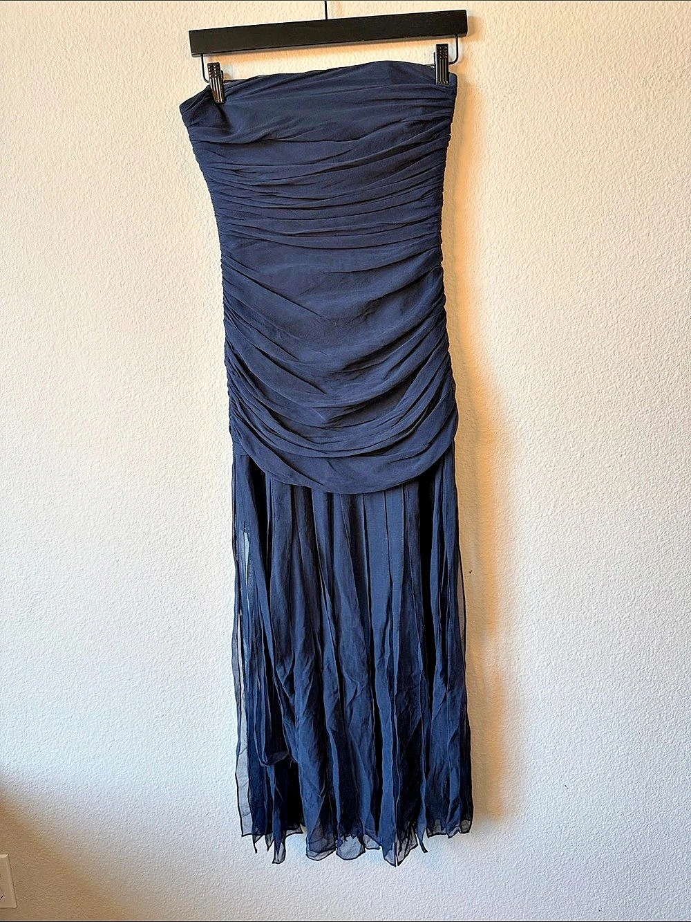BCBGMAXAZRIA Ruched Silk Maxi Homecoming Dress in Blue Size 2